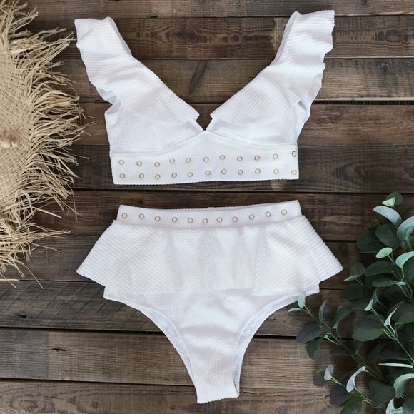 WHITE HIGH WAIST SWIMSUIT SET= HALF PRICE - Picture 2 of 4